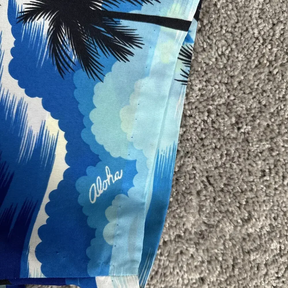 Orchid Fashion Shirt Men XL Blue 100% Rayon Hawaiin Camp True Vtg 70s READ
